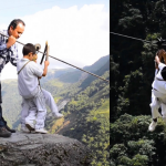 Children ZipLine Over A Large Canyon, Colombia